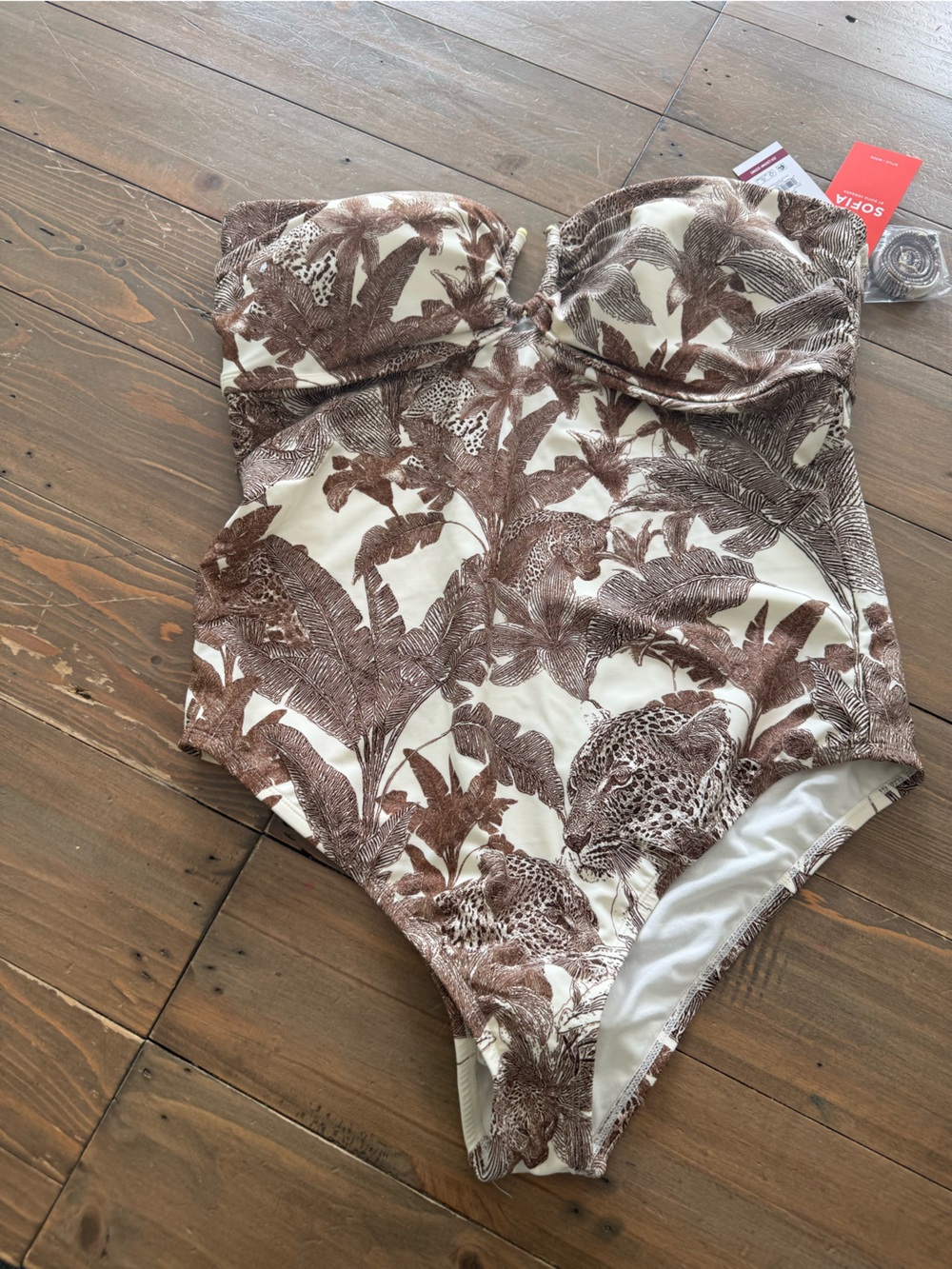 sofia by sofia vergara Brown and White Tropical One-Piece Swimsuit